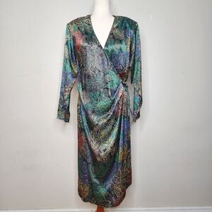 Vintage VIRGO II Paisley Poly Satin Wrap Dress Size 12